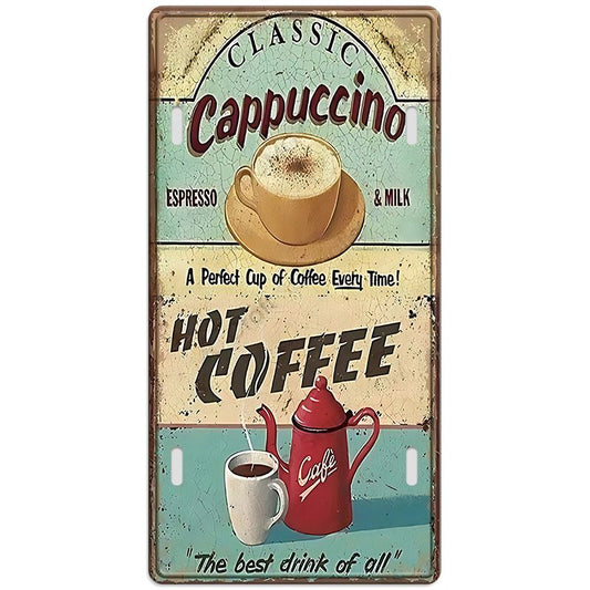 Metalen wandbord | Classic cappuccino hot coffee | Kentekenplaat | 30x15cm |