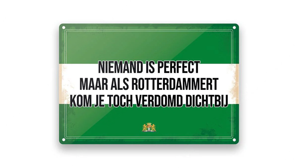 Metalen wandbord | Rotterdam | Niemand is perfect |