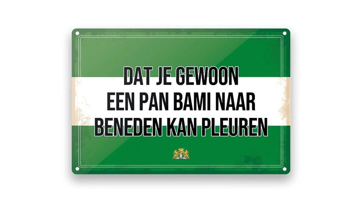 Metalen wandbord | Rotterdam | Dat je gewoon een pan bami naar beneden kan pleuren |