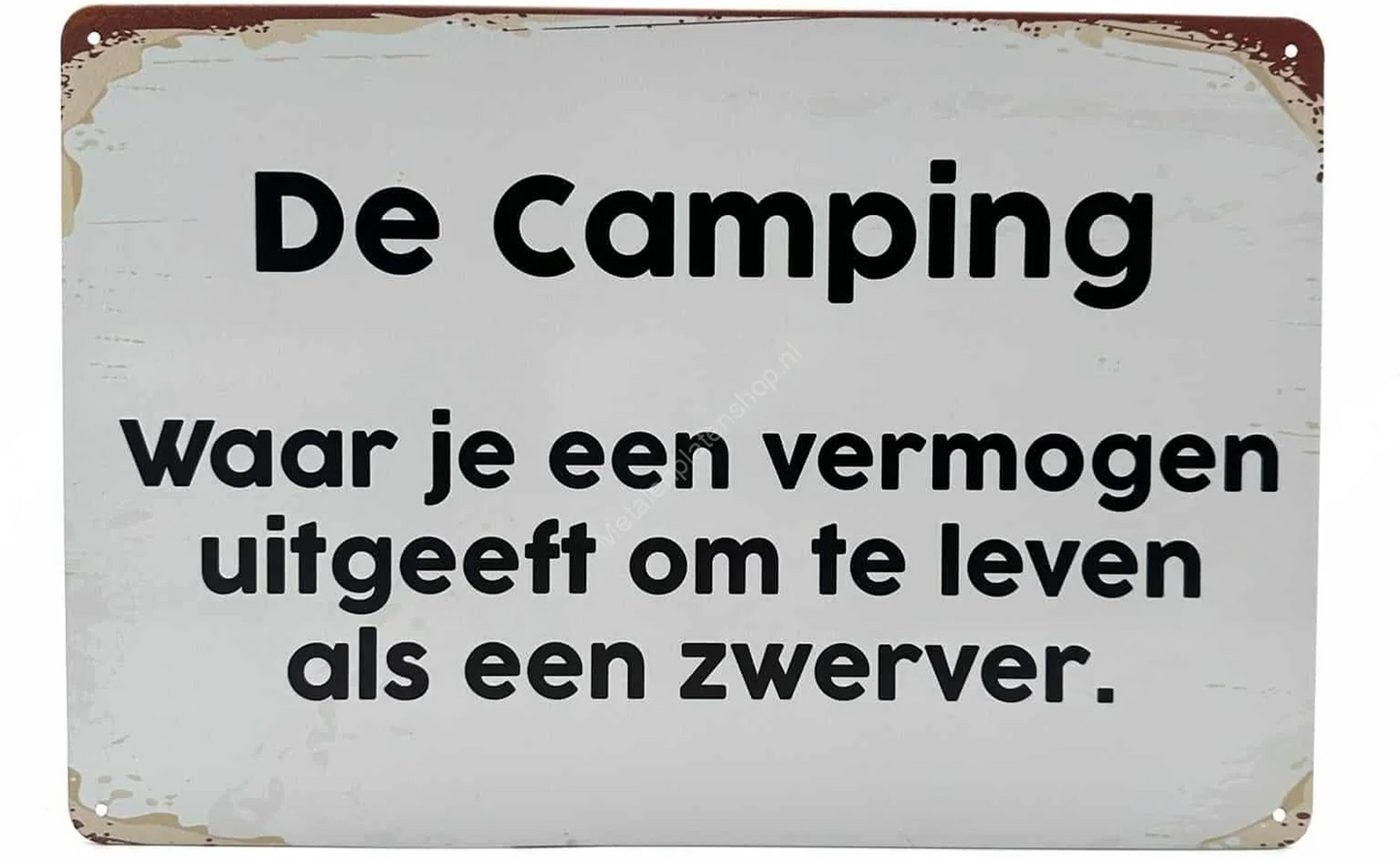 Metalen wandbord | De camping | Waar je een vermogen uitgeeft |