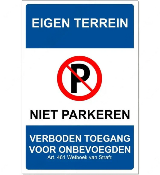 Metalen wandbord | Eigen terrein | Niet parkeren |